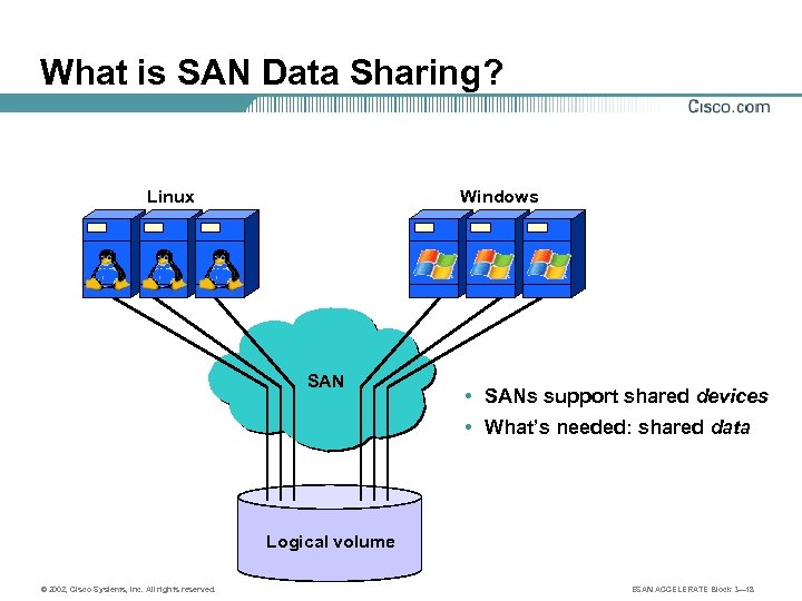 What is SAN Data Sharing? Linux Windows SAN • SANs support shared devices •