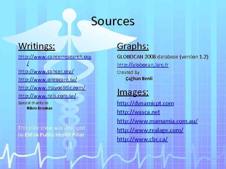 Sources Writings: Graphs: http: //www. cancerresearch. org / http: //www. cancer. org/ http: //www.