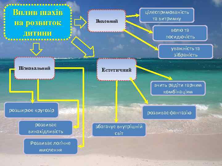 Вплив шахів на розвиток дитини Виховний цілеспрямованість та витримку волю та посидючість уважність та