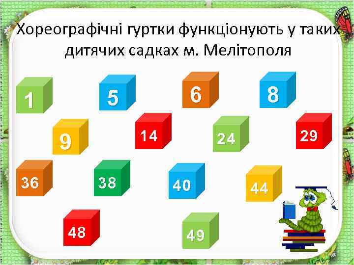 Хореографічні гуртки функціонують у таких дитячих садках м. Мелітополя 6 5 1 14 9