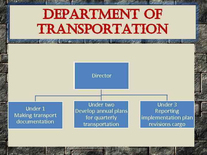 department of transportation Director Under 1 Making transport documentation Under two Develop annual plans