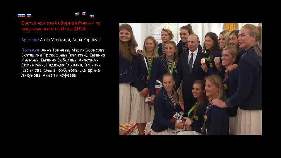  БОЛЕЕМ ЗА НАШИХ Состав женской сборной России по водному поло на Игры-2016: Вратари: