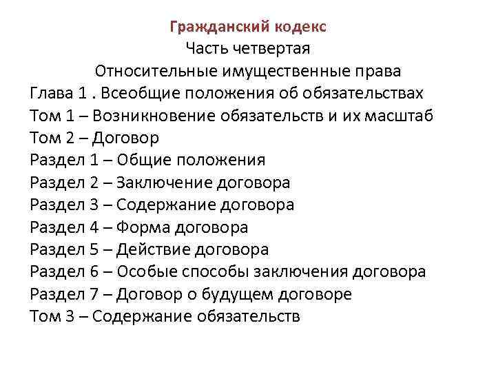 Гражданский кодекс Часть четвертая Относительные имущественные права Глава 1. Всеобщие положения об обязательствах Том