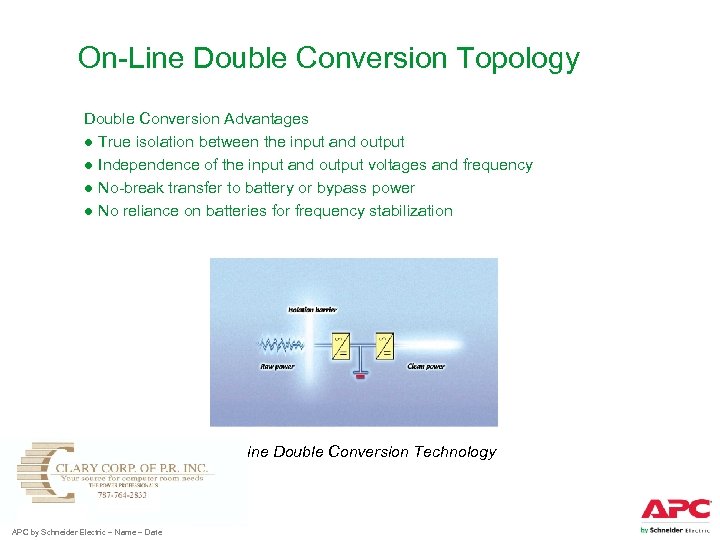 On-Line Double Conversion Topology Double Conversion Advantages ● True isolation between the input and