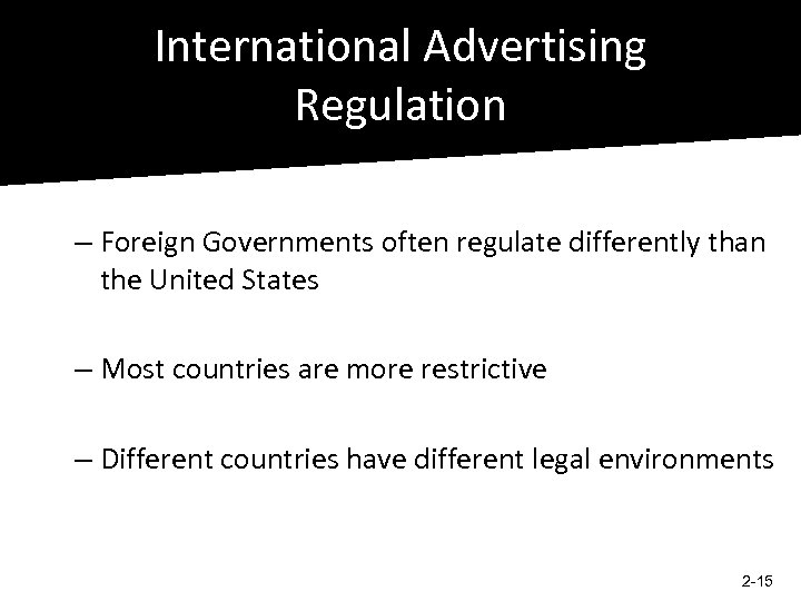 International Advertising Regulation – Foreign Governments often regulate differently than the United States –
