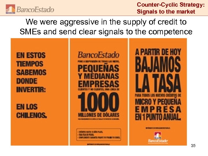 Counter-Cyclic Strategy: Signals to the market We were aggressive in the supply of credit