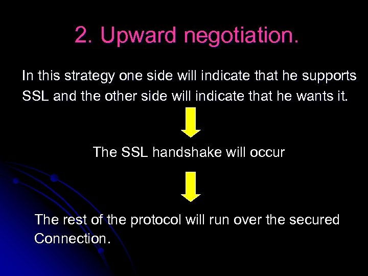 2. Upward negotiation. In this strategy one side will indicate that he supports SSL