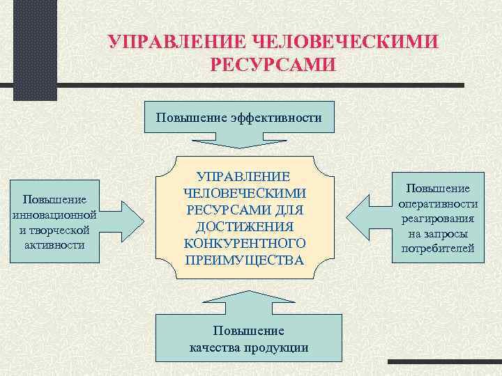 УПРАВЛЕНИЕ ЧЕЛОВЕЧЕСКИМИ РЕСУРСАМИ Повышение эффективности Повышение инновационной и творческой активности УПРАВЛЕНИЕ ЧЕЛОВЕЧЕСКИМИ РЕСУРСАМИ ДЛЯ