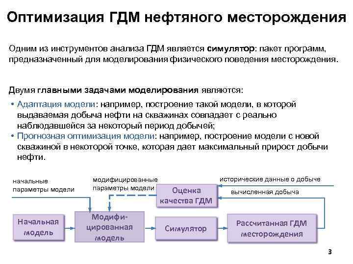 Оптимизация ГДМ нефтяного месторождения Одним из инструментов анализа ГДМ является симулятор: пакет программ, предназначенный