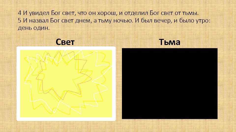 4 И увидел Бог свет, что он хорош, и отделил Бог свет от тьмы.