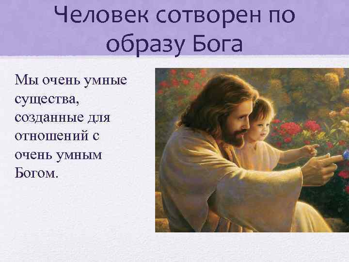 Человек сотворен по образу Бога Мы очень умные существа, созданные для отношений с очень