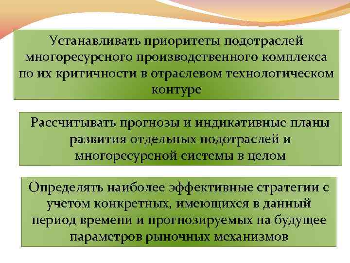Устанавливать приоритеты подотраслей многоресурсного производственного комплекса по их критичности в отраслевом технологическом контуре Рассчитывать