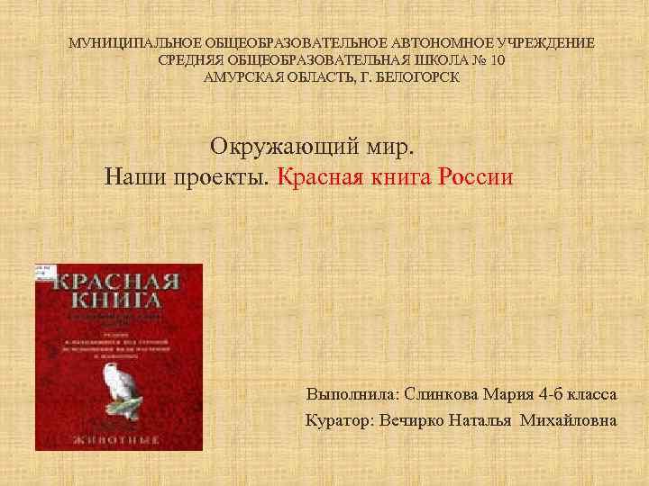 МУНИЦИПАЛЬНОЕ ОБЩЕОБРАЗОВАТЕЛЬНОЕ АВТОНОМНОЕ УЧРЕЖДЕНИЕ СРЕДНЯЯ ОБЩЕОБРАЗОВАТЕЛЬНАЯ ШКОЛА № 10 АМУРСКАЯ ОБЛАСТЬ, Г. БЕЛОГОРСК Окружающий