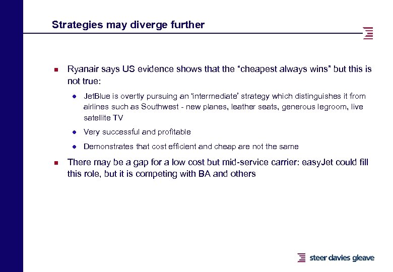 Strategies may diverge further n Ryanair says US evidence shows that the “cheapest always
