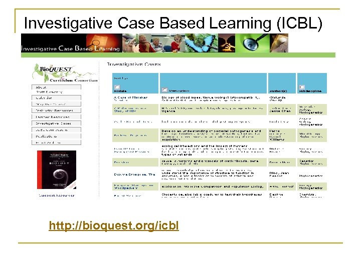 Investigative Case Based Learning (ICBL) http: //bioquest. org/icbl 