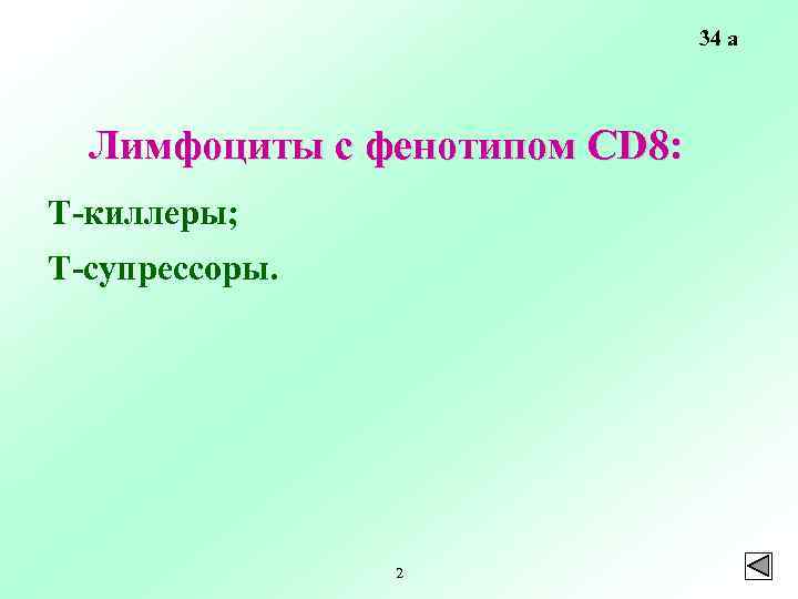 34 а Лимфоциты с фенотипом СD 8: Т-киллеры; Т-супрессоры. 2 