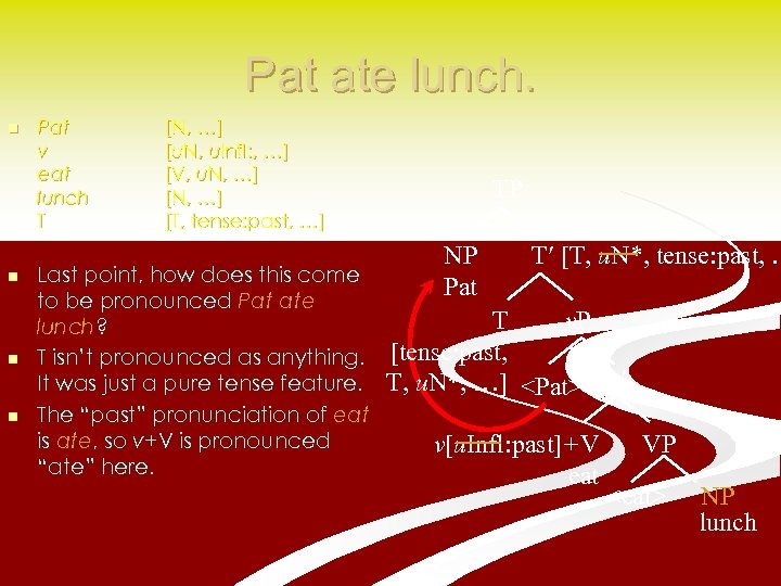Pat ate lunch. n n Pat v eat lunch T [N, …] [u. N,