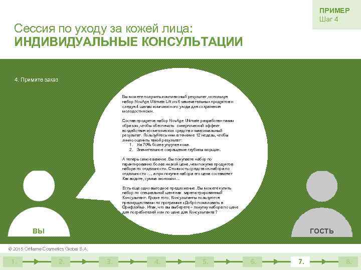 ПРИМЕР Шаг 4 Сессия по уходу за кожей лица: ИНДИВИДУАЛЬНЫЕ КОНСУЛЬТАЦИИ 4. Примите заказ