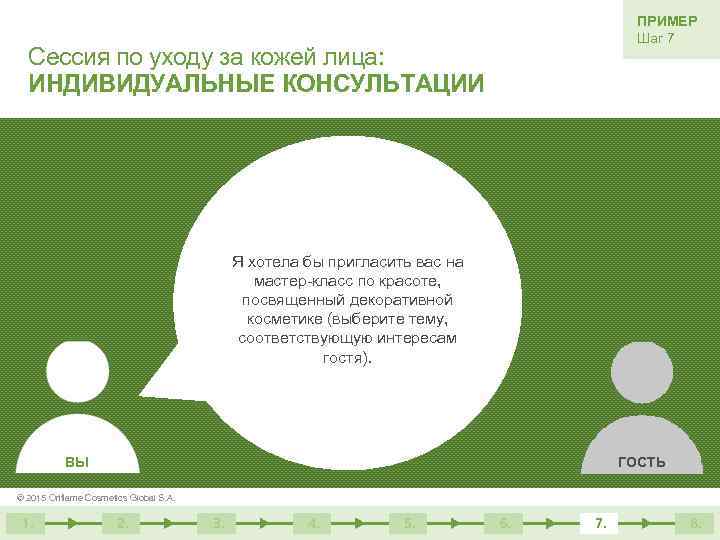 ПРИМЕР Шаг 7 Сессия по уходу за кожей лица: ИНДИВИДУАЛЬНЫЕ КОНСУЛЬТАЦИИ Я хотела бы