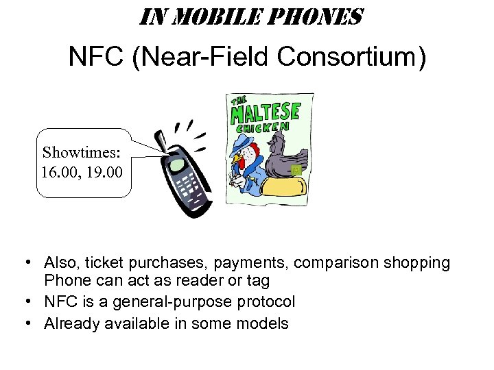 in mobile phones NFC (Near-Field Consortium) Showtimes: 16. 00, 19. 00 • Also, ticket