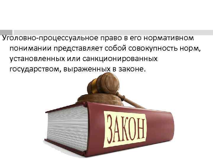 Уголовно процессуальное право в его нормативном понимании представляет собой совокупность норм, установленных или санкционированных