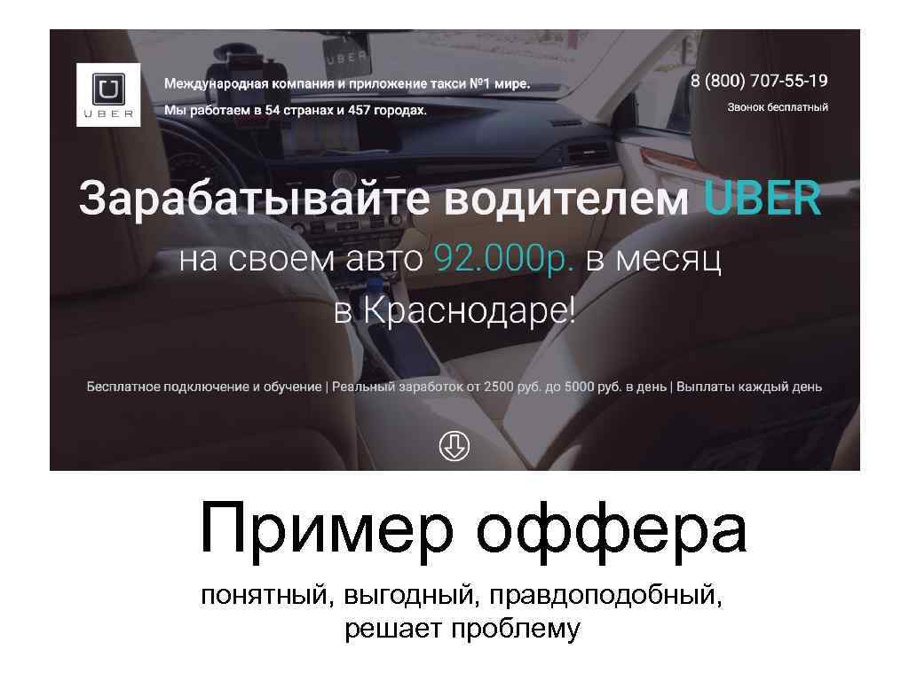 Пример оффера понятный, выгодный, правдоподобный, решает проблему 