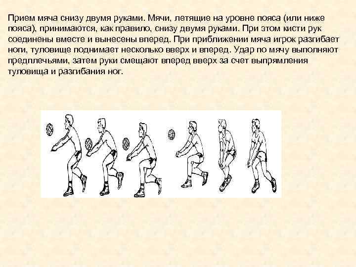 Два приема мяча. Приём мяча снизу двумя руками. Прием мяча снизу одной рукой. Совершенствование техники приема мяча снизу. Имитации приема мяча двумя руками снизу.