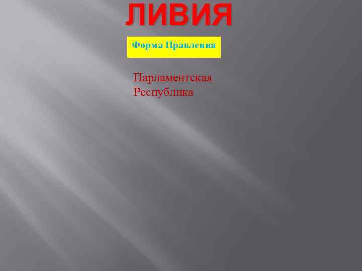 ЛИВИЯ Форма Правления Парламентская Республика 