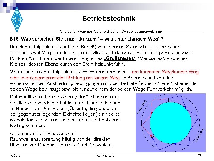 Betriebstechnik Amateurfunkkurs des Österreichischen Versuchssenderverbands B 18. Was verstehen Sie unter „kurzem“ – was