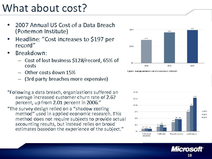 What about cost? • 2007 Annual US Cost of a Data Breach (Ponemon Institute)