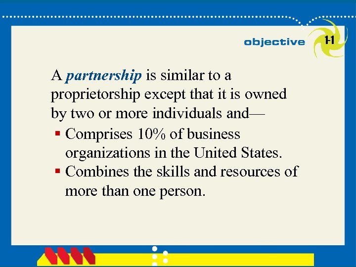 1 -1 A partnership is similar to a proprietorship except that it is owned