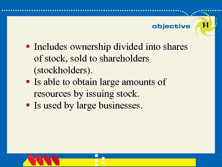 1 -1 § Includes ownership divided into shares of stock, sold to shareholders (stockholders).