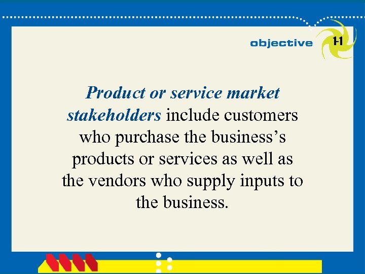 1 -1 Product or service market stakeholders include customers who purchase the business’s products