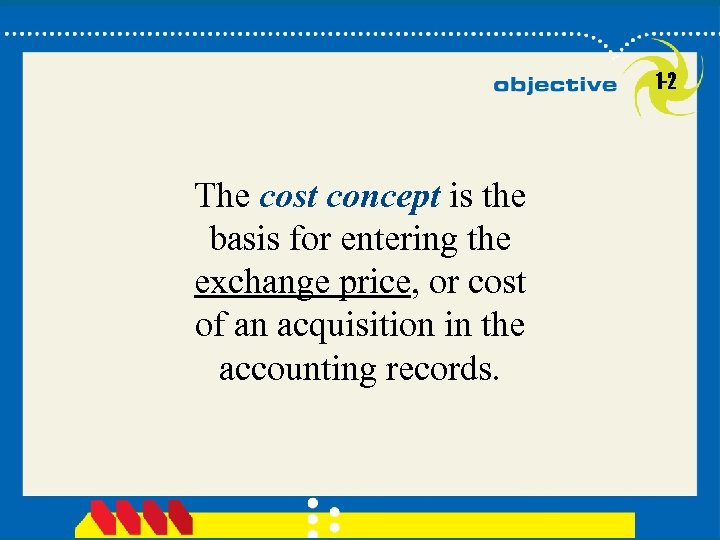 1 -2 The cost concept is the basis for entering the exchange price, or