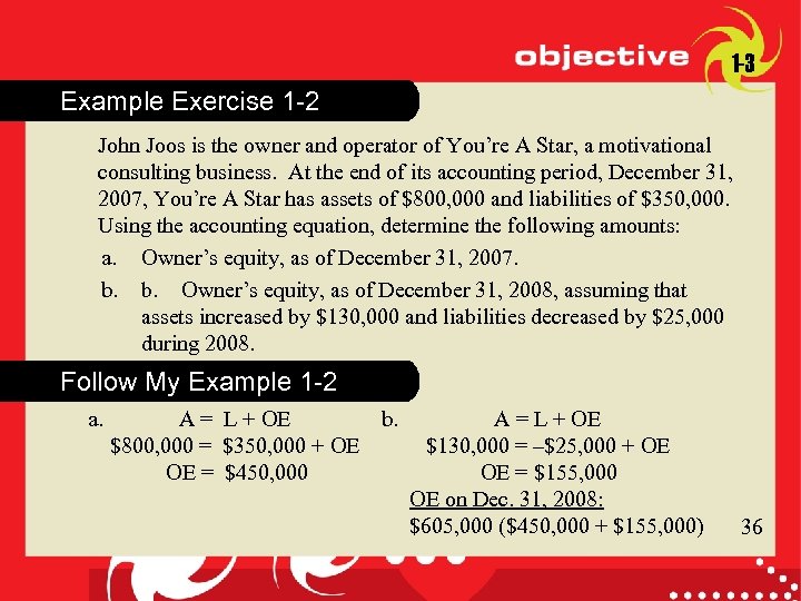 1 -3 Example Exercise 1 -2 John Joos is the owner and operator of