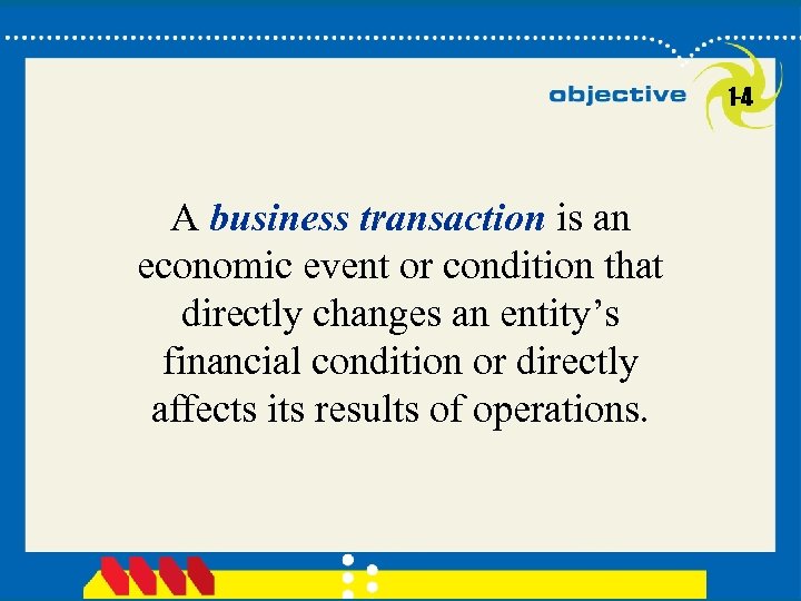 1 -4 A business transaction is an economic event or condition that directly changes