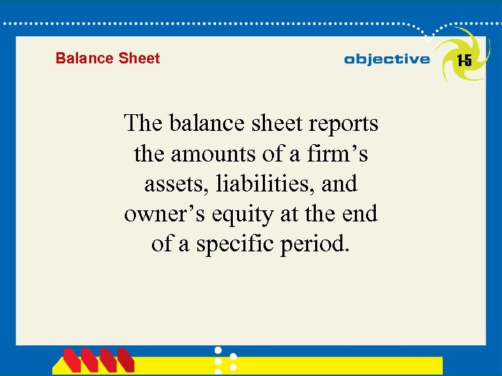 Balance Sheet The balance sheet reports the amounts of a firm’s assets, liabilities, and