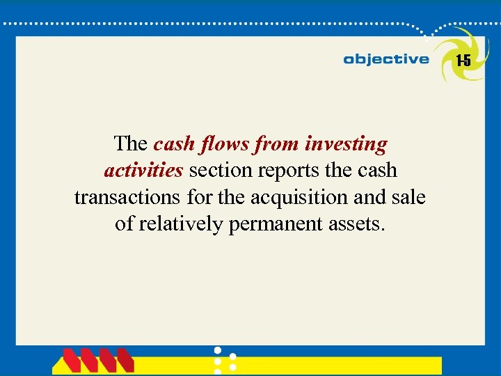 1 -5 The cash flows from investing activities section reports the cash transactions for