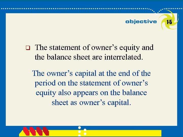 1 -5 q The statement of owner’s equity and the balance sheet are interrelated.