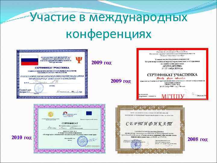 Участие в международных конференциях 2009 год 2010 год 2008 год 