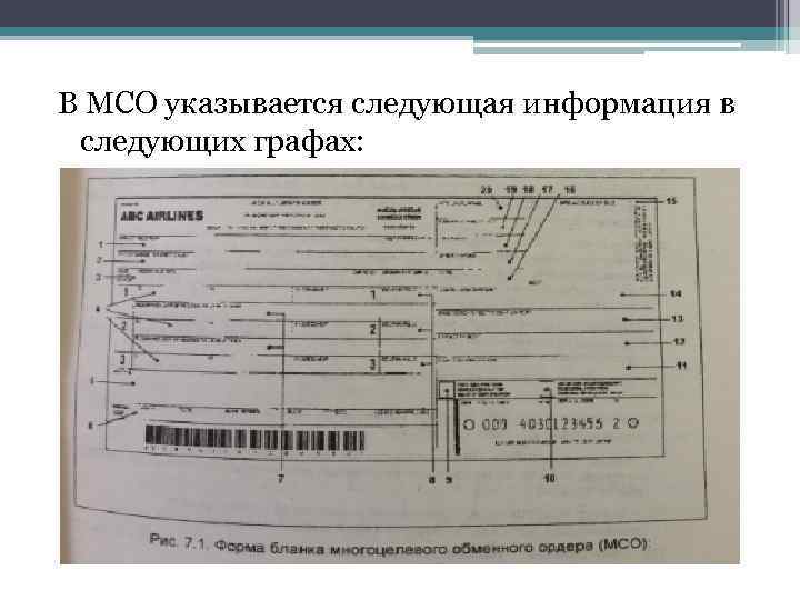 В МСО указывается следующая информация в следующих графах: 