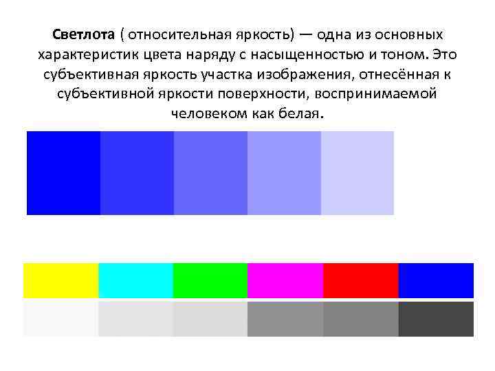 Светлота ( относительная яркость) — одна из основных характеристик цвета наряду с насыщенностью и