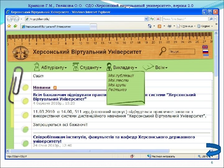 Кравцов Г. М. , Гнедкова О. О. СДО «Херсонский виртуальный университет» , версия 2.