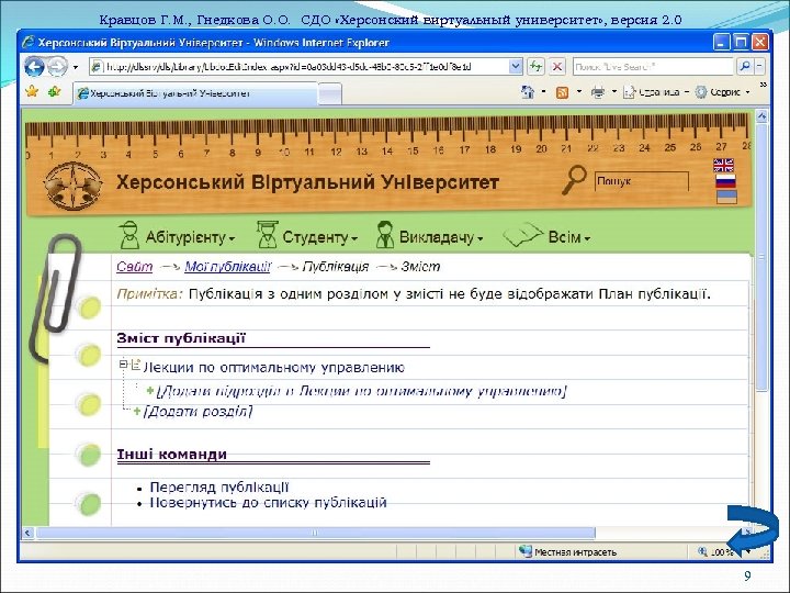 Кравцов Г. М. , Гнедкова О. О. СДО «Херсонский виртуальный университет» , версия 2.