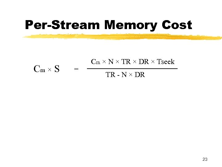 Per-Stream Memory Cost Cm × S = Cm × N × TR × DR