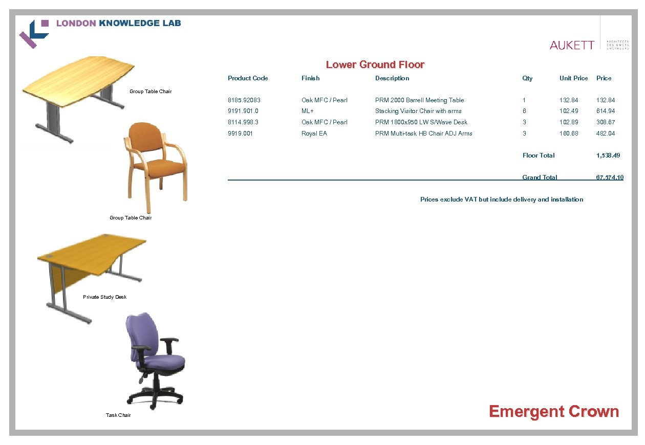 Lower Ground Floor Product Code Finish Description Qty Unit Price 8185. 92083 Oak MFC