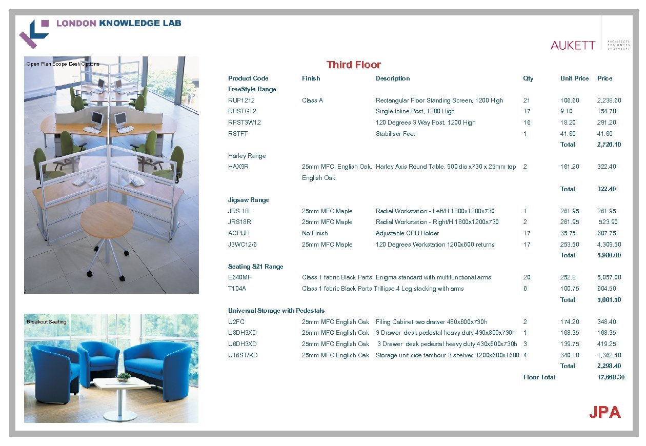 Third Floor Open Plan Scope Desk Options Product Code Finish Description Qty Unit Price