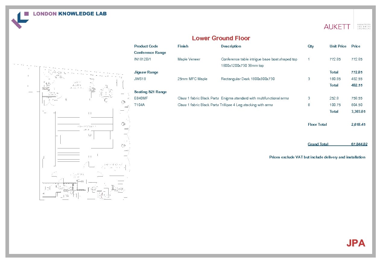 Lower Ground Floor Product Code Finish Description Qty Unit Price Maple Veneer Conference table