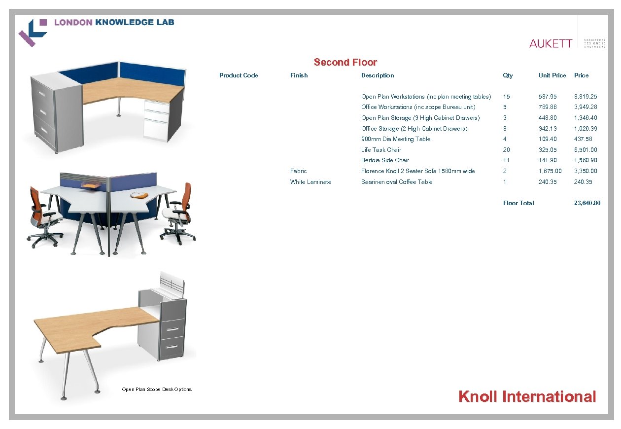 Second Floor Product Code Finish Description Qty Unit Price Open Plan Workstations (inc plan