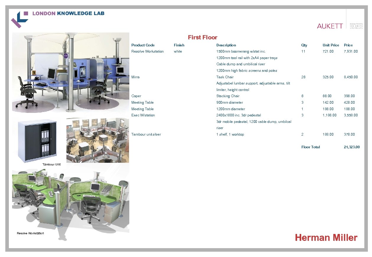 First Floor Product Code Finish Description Qty Unit Price Resolve Workstation white 1500 mm